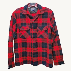 1960s Pendleton Red/Black Plaid Flannel Button Up Shirt
