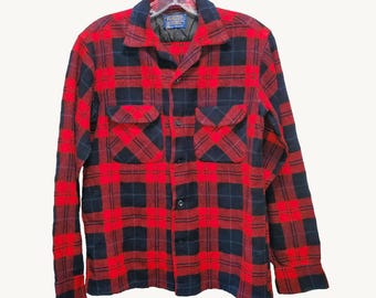 1960s Pendleton Red/Black Plaid Flannel Button Up Shirt