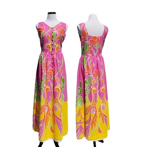 70's/80's Multicolor Hawaiian Floral Halter Maxi Dress by Tori Richards main image 1