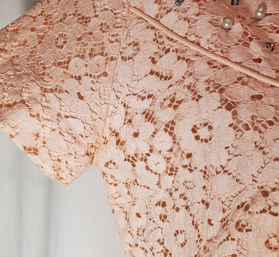 Pink Lace 1950's Formal Dress With Rhinestones - image 5