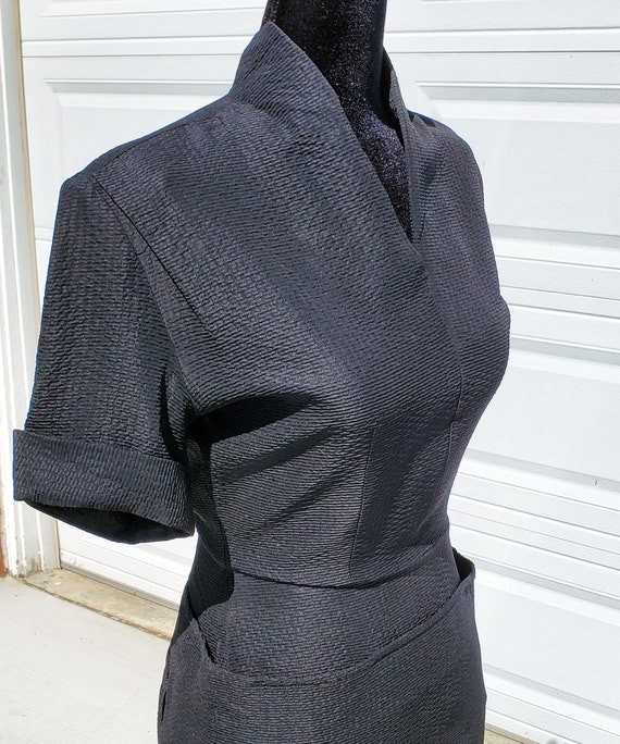 Black 40's Textured Pencil Dress - image 5