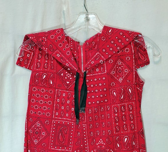 Vintage Kids Red Patchwork Print Romper Jumper Ha… - image 2