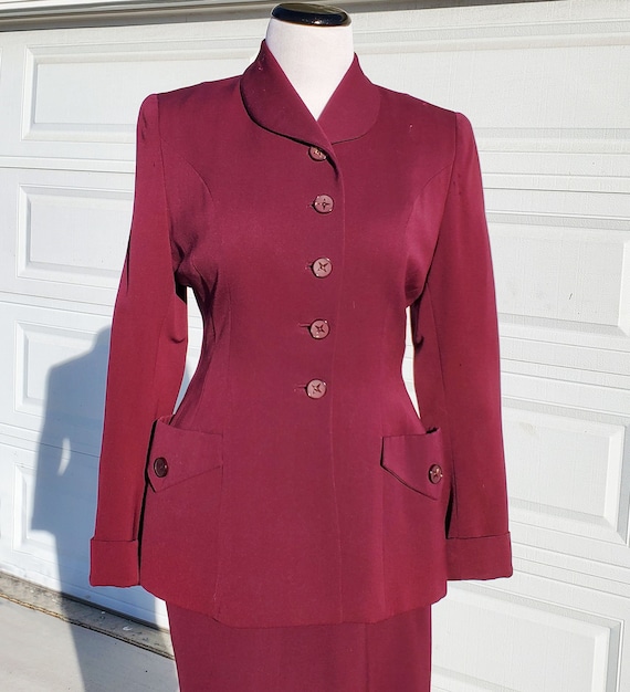 40's Rothmoor Plum 2 Piece Wool Gabardine Skirt Su