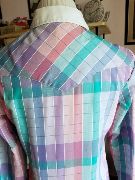 Vintage H Bar C Pastel Plaid Women's Western Shirt - image 3