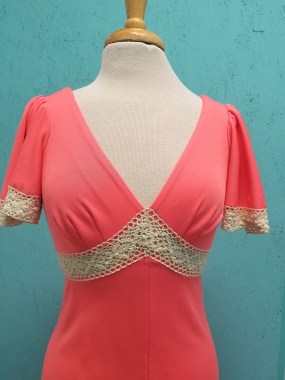 Coral 1970's Maxi Dress With Butterfly Sleeves and