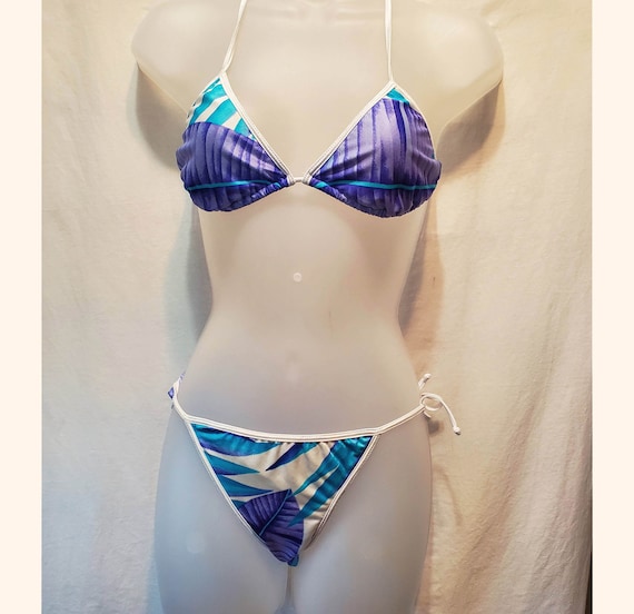 Vintage 70's Sassafras Bikini 2 Pc Purple Tropica… - image 1