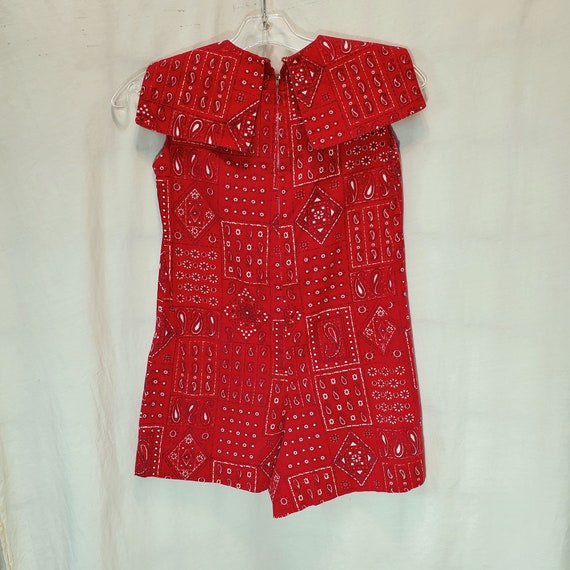 Vintage Kids Red Patchwork Print Romper Jumper Ha… - image 3