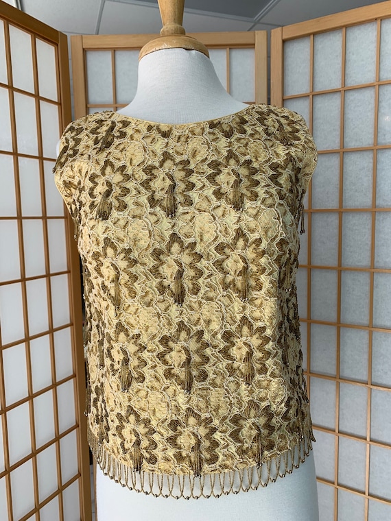 1950's Gold Floral Beaded Top As Is