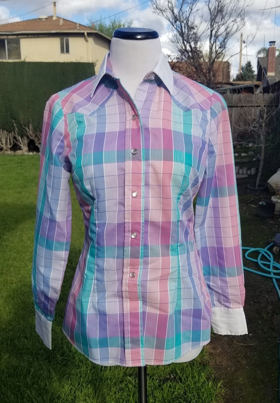 Vintage H Bar C Pastel Plaid Women's Western Shirt - image 2