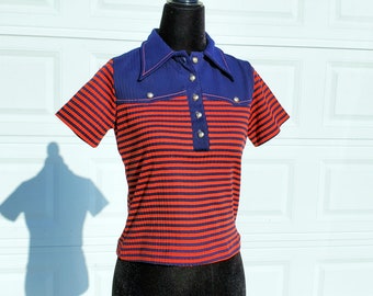 70's Blue Red Striped Shirt