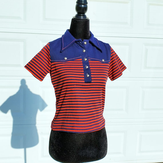 70's Blue Red Striped Shirt