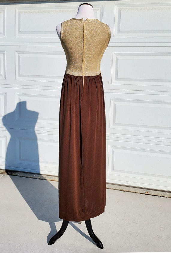 Sparkly Gold & Brown 70's Maxi Disco Dress Gown a… - image 2