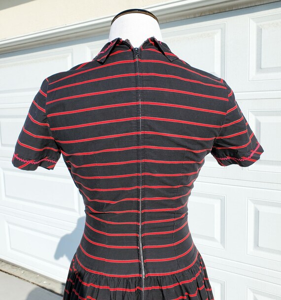 1950's Minx Modes Black and Red Striped Dress Fit… - image 5