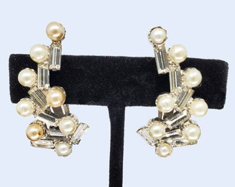 Vintage Beaded Faux Pearl Clip On Earrings