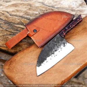 Hand-Forged Serbian Cleaver – High Carbon Steel Butcher Knife with Resin Handle – Personalized Chef Chopper for Kitchen & BBQ