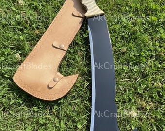 Hand-Forged Carbon Steel Bushcraft Machete: Wooden Handle & Leather Sheath Us Edition Machete ,