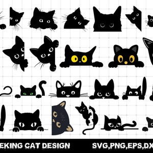 覗き見猫 SVG パック、猫のシルエット、覗き見 SVG、Cricut およびシルエットのカット ファイル、SVG、Png、Dxf