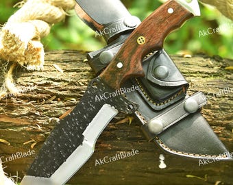 Hand-Forged Carbon Steel Hunting Knife with Hardwood Grip | Full Tang Outdoor Camping & Bushcraft Knife | Handmade Survival Knife