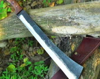 Hand-Forged Carbon Steel Bushcraft Machete: Wooden Handle & Leather Sheath Us Edition Machete ,