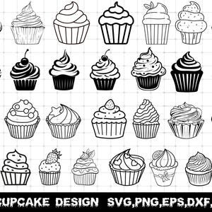 Cupcake SVG, Cake Cut file, Cupcake bundle svg, Sweets svg, Cupcake Outline SVG, Birthday svg, Cupcake clipart Instant download