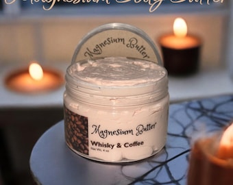 Manteca de magnesio para pies y cuerpo, whisky y café, 4 oz