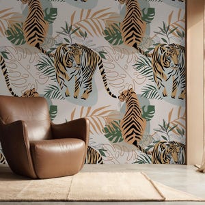 Tropical Tiger Jungle Peel and Stick Wallpaper: Safari Accent Wall
