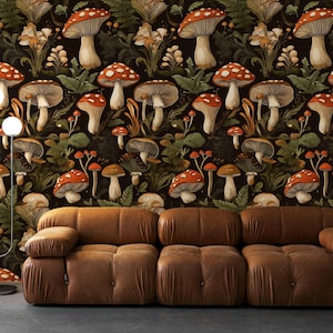 Mushroom Wallpaper: Dark Botanical Peel and Stick Decor