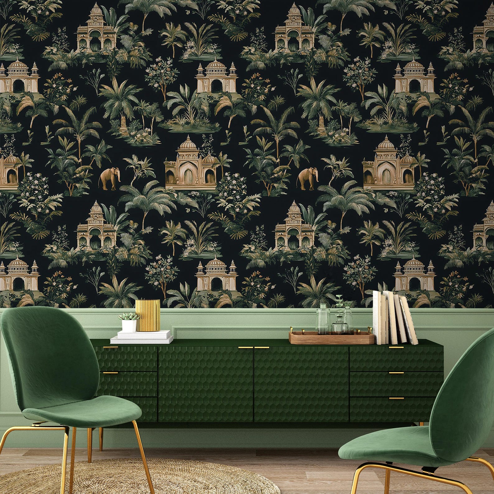 Indian Jungle Peel and Stick Wallpaper – Dark Tropical Wall Mural With ...