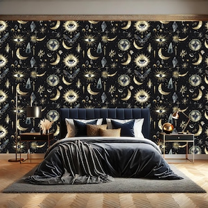 Celestial Moon Wallpaper: Gothic Eye Wall Mural (Peel and Stick or Non-Woven)