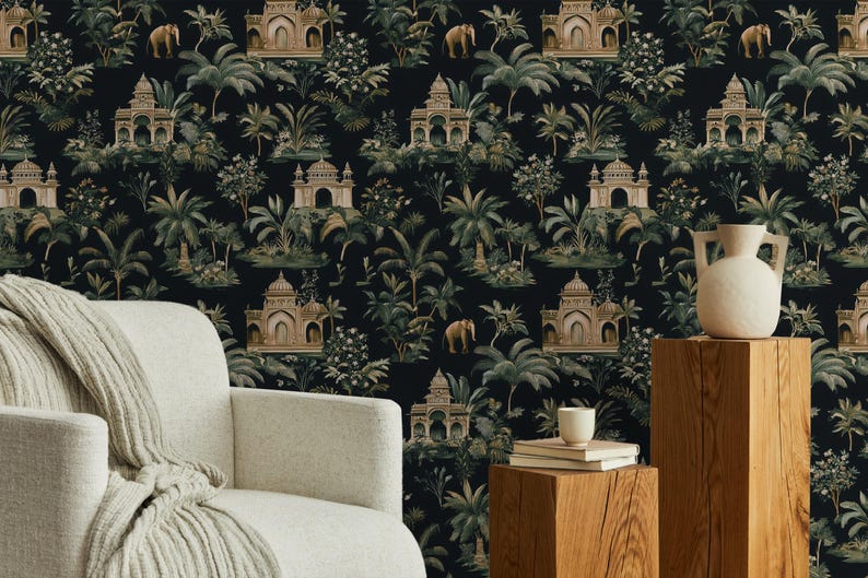 Indian Jungle Peel and Stick Wallpaper – Dark Tropical Wall Mural With ...
