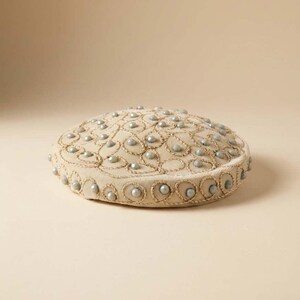 Miss Rose Original Vintage Pillbox Hat Gold Cream Beaded Floral Embroidery 60s Cream Taffeta, Beading & Golden Net Sculptural Bridal  main image 3