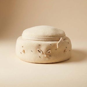 1950s Maxine Hats Ivory Wool Pillbox – Rhinestone & Pearl Embellished Hat – Mid-Century Designer Millinery
