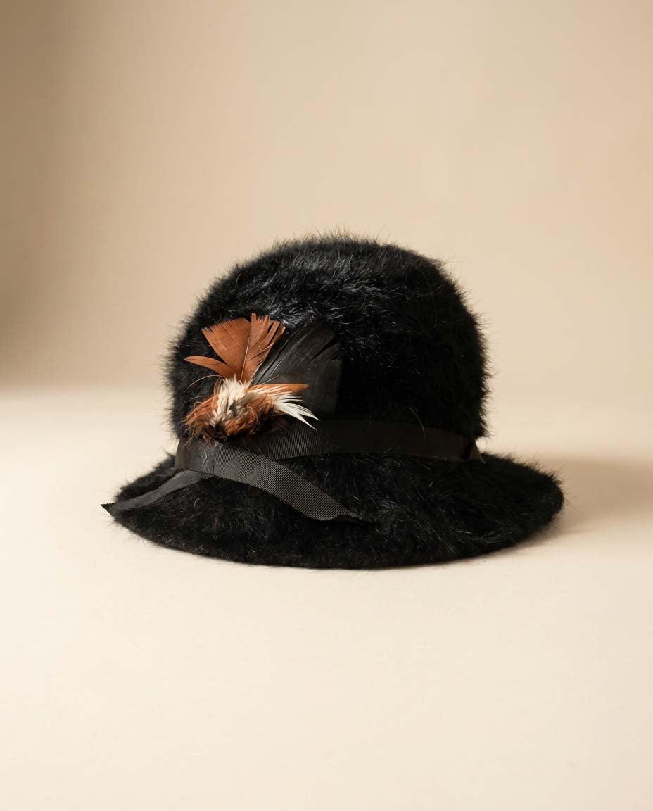 Vintage Genuine Rabbit Fur Black Velvet Cloche Hat Black Ribbon Accent Vintage Genuine Rabbit Fur Black Velvet Cloche Hat Black  main image 4