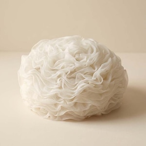 Vintage White Organza Ruffle Pillbox Hat | Sculptural Floral Bridal Fascinator