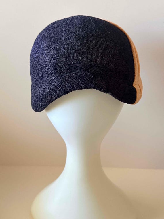 1960s Navy Blue Straw Cloche Hat | Blush Pink Ban… - image 4