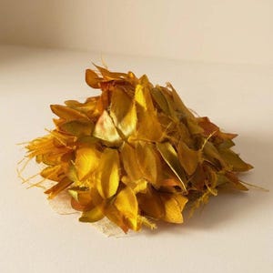 1960s Golden Mustard Silk Leaf Fascinator, Autumn Wedding Headpiece, Kentucky Derby Hat