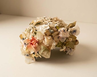 1950s Silk Floral Cocktail Hat – Pastel Garden Party Bridal Millinery