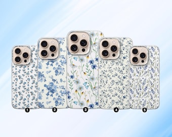 Blue Flower Phone Case Wildflower Aesthetic for iPhone 16 Pro Max 16 15 14 13 case, Samsung S23 S24 S25 Ultra case, Pixel 9 XL Pro