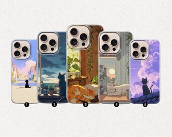 Cute Cat Lofi Aesthetic Phone Case Cover For iPhone 18 17, 16, 15, 14, 13, 12, 11, Samsung S26 S25, S24, S23,A17 Pixel 11 10, 9, 8, 7, 6