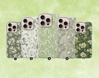 Floral Green Phone Case Aesthetic Wildflower Cover for iPhone 17, 16, 15, 14, 13, 12, 11, Samsung S25, S24, S23,A17, Pixel 10, 9, 8, 7, 6