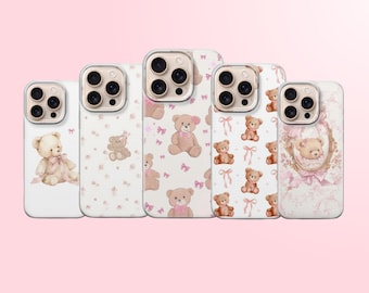 Cute Teddy Bear Phone Case, Coquette Cover For iPhone 17, 16, 15, 14, 13, 12, 11, Samsung S25FE, S24, S23,A17 Pixel 10, 9, 8, 7, 6