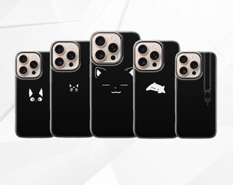 Minimalist Black Cat Phone Case Cover For iPhone 18,17, 16, 15, 14, 13, 12, 11, Samsung S26 S25 S24, S23,A17 Pixel 11 10, 9, 8, 7, 6