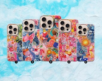 Summer Collage Phone Case Tropical Cover For iPhone 17, 16, 15, 14, 13, 12, 11, Samsung S25FE, S24, S23,A17 Pixel 10, 9, 8, 7, 6