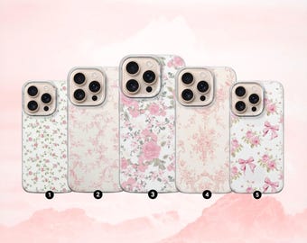 Pink Floral Phone Case Coquette Protective Cover  For iPhone 17, 16, 15, 14, 13, 12, 11, Samsung S25FE, S24, S23,A17 Pixel 10, 9, 8, 7, 6