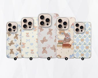 Teddy Bear Aesthetic Phone Case Kawaii Cover For iPhone 17, 16, 15, 14, 13, 12, 11, Samsung S25FE, S24, S23,A17 Pixel 10, 9, 8, 7, 6