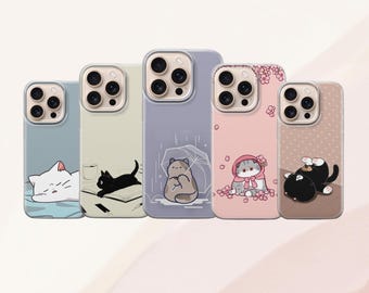 Cute Cat Phone Case Kawaii Cover For iPhone 17, 16, 15, 14, 13, 12, 11, Samsung S25FE, S24, S23,A17 Pixel 10, 9, 8, 7, 6