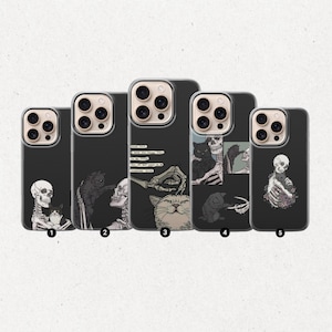 Skeleton Cat Phone Case Gothic Aesthetic Cover for iPhone 16 Pro Max 16 15 14 13 case, Samsung S23 S24 S25 Ultra case, Pixel 9 XL Pro, 8, 7