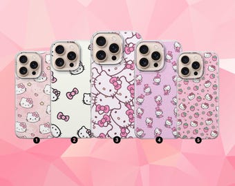 Funda de Hello Kitty con diseño estético para iPhone 17, 16, 15, 14, 13, 12, 11, Samsung S25FE, S24, S23, A17, Pixel 10, 9, 8, 7, 6