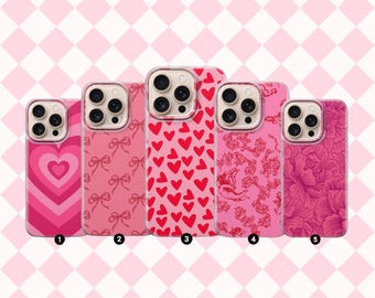 Pink Red Hearts Phone Case Girly Cover For iPhone 17, 16, 15, 14, 13, 12, 11, Samsung S25FE, S24, S23,A17 Pixel 10, 9, 8, 7, 6