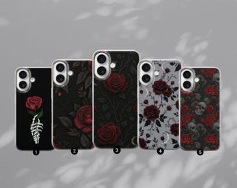 Gothic Rose Phone Case Dark Floral Cover for iPhone 17, 16, 15, 14, 13, 12, 11, Samsung S25, S24, S23, Pixel 10, 9, 8, 7, 6